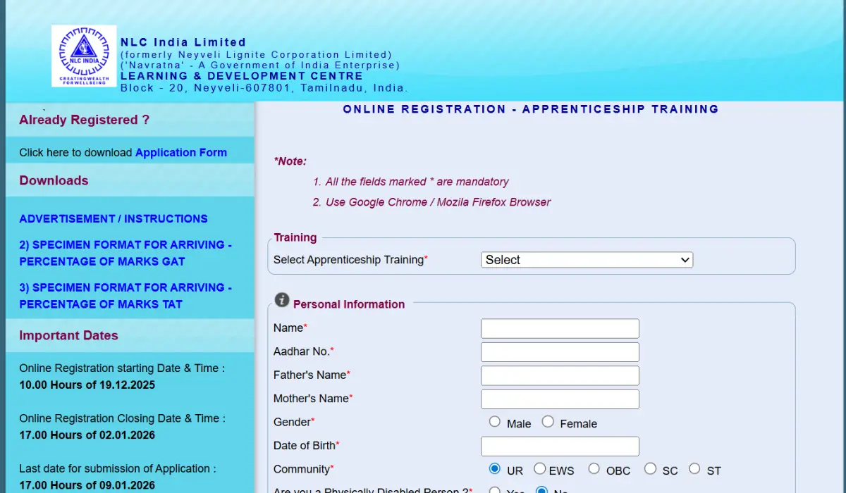 NLC Apprentice Recruitment 2026